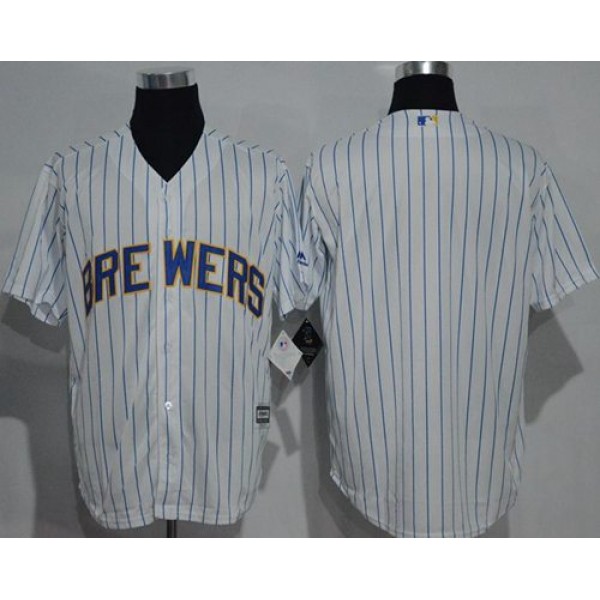 Brewers Blank White(Blue Strip) New Cool Base Stitched Jersey