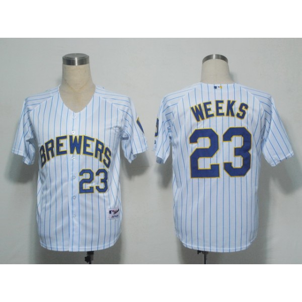 Brewers #23 Rickie Weeks White Blue Strip Stitched Jersey