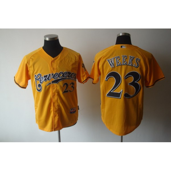 Brewers #23 Rickie Weeks Yellow Cerveceros Cool Base Stitched Jersey