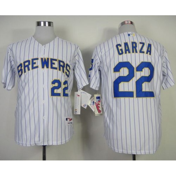 Brewers #22 Matt Garza White (Blue Strip) Stitched Jersey