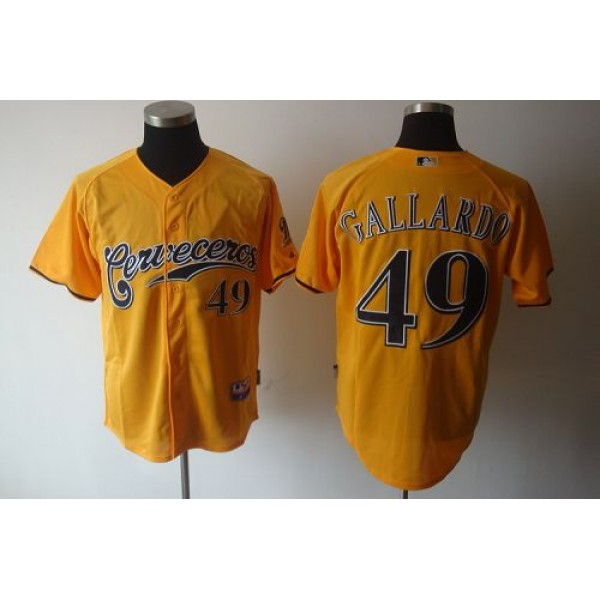 Brewers #49 Yovani Gallardo Yellow Cerveceros Cool Base Stitched Jersey
