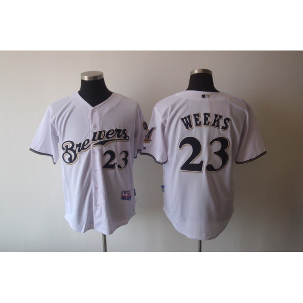 Brewers #23 Rickie Weeks Stitched White Jersey