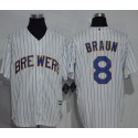 Brewers #8 Ryan Braun White (Blue Strip) New Cool Base Stitched Jersey
