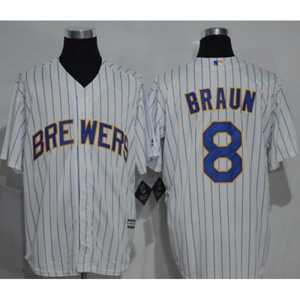Brewers #8 Ryan Braun White (Blue Strip) New Cool Base Stitched Jersey