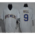 Brewers #9 Aaron Hill White (Blue Strip) New Cool Base Stitched Jersey