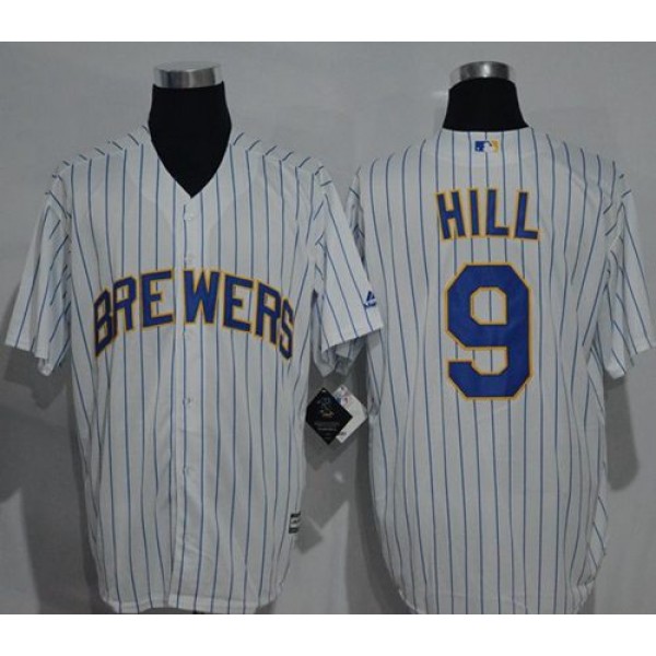 Brewers #9 Aaron Hill White (Blue Strip) New Cool Base Stitched Jersey