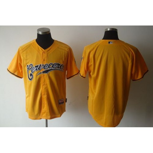 Brewers Blank Yellow Cerveceros Cool Base Stitched Jersey