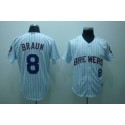 Brewers #8 Ryan Braun Stitched White Blue Strip Jersey