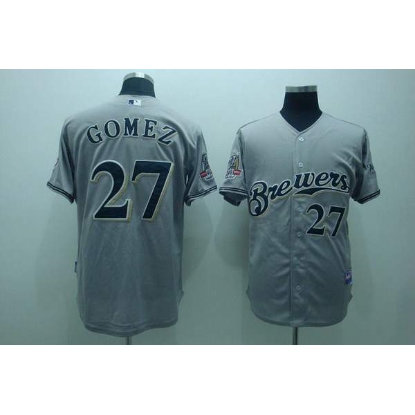 Brewers #27 Carlos Gomez Stitched Grey Cool Base Jersey