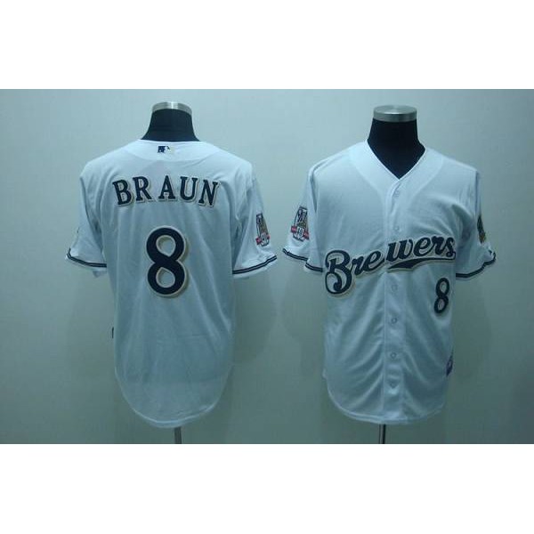 Brewers #8 Ryan Braun Stitched White Jersey