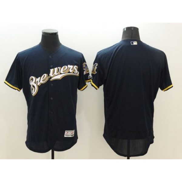 Brewers Blank Navy Blue Flexbase Authentic Collection Stitched Jersey