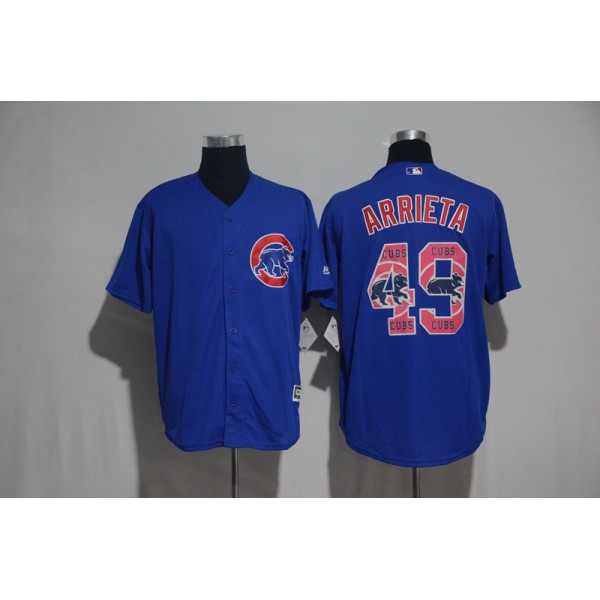 Chicago Cubs #49 Jake Arrieta Blue Team Logo Print Cool Base Stitched Jersey