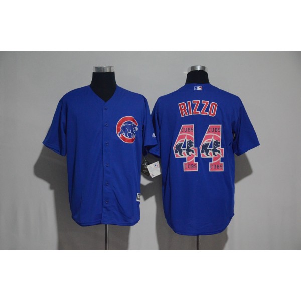 Chicago Cubs #44 Anthony Rizzo Blue Team Logo Print Cool Base Stitched Jersey
