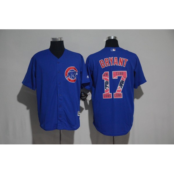 Chicago Cubs #17 Kris Bryant Blue Team Logo Print Cool Base Stitched Jersey