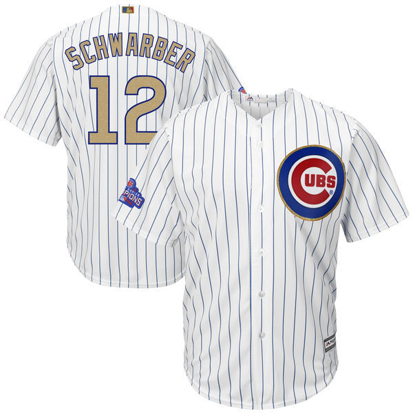 Chicago Cubs #12 Kyle Schwarber Majestic White 2017 Gold Program Cool Base Player Stitched Jersey