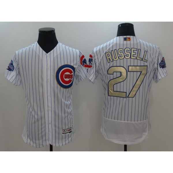 Chicago Cubs #27 Addison Russell Majestic White 2017 Gold Program FlexBase Player Stitched Jersey