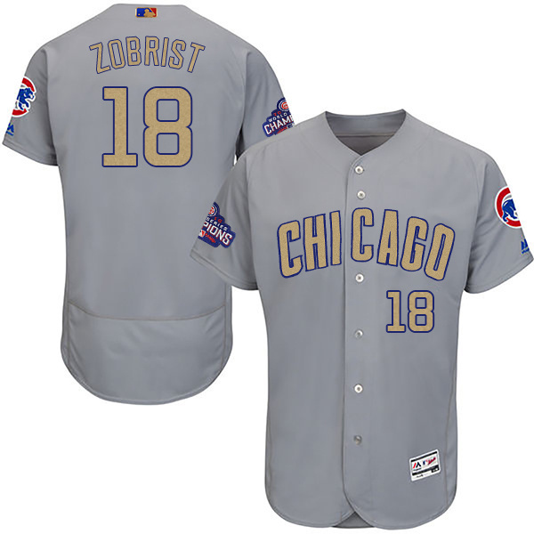 Chicago Cubs #18 Ben Zobrist World Series Champions Gold Program Flexbase Stitched Jersey