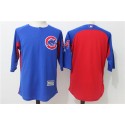 Chicago Cubs #44 Anthony Rizzo Blue Red Authentic Collection On-Field 3/4 Sleeve Batting Practice Stitched Jersey