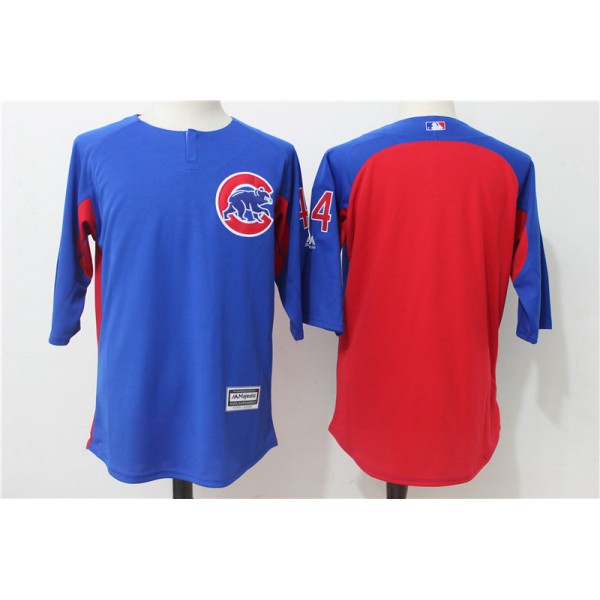 Chicago Cubs #44 Anthony Rizzo Blue Red Authentic Collection On-Field 3/4 Sleeve Batting Practice Stitched Jersey