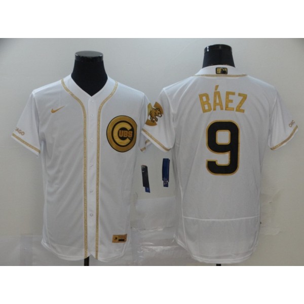 Chicago Cubs #9 Javier Baez White Golden Flex Base Stitched Jersey