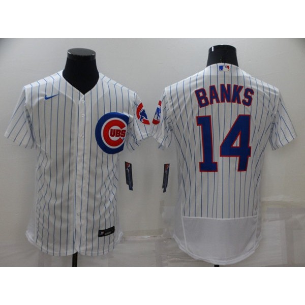 Chicago Cubs #14 Ernie Banks White Flex Base Stitched Jersey