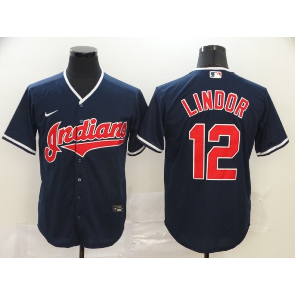 Cleveland Indians #12 Francisco Lindor Navy Cool Base Stitched Jersey
