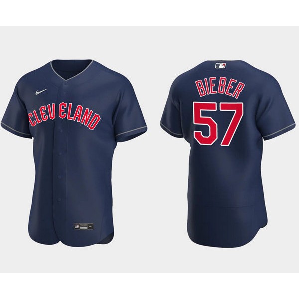 Cleveland Guardians #57 Shane Bieber Navy Flex Base Stitched Jersey