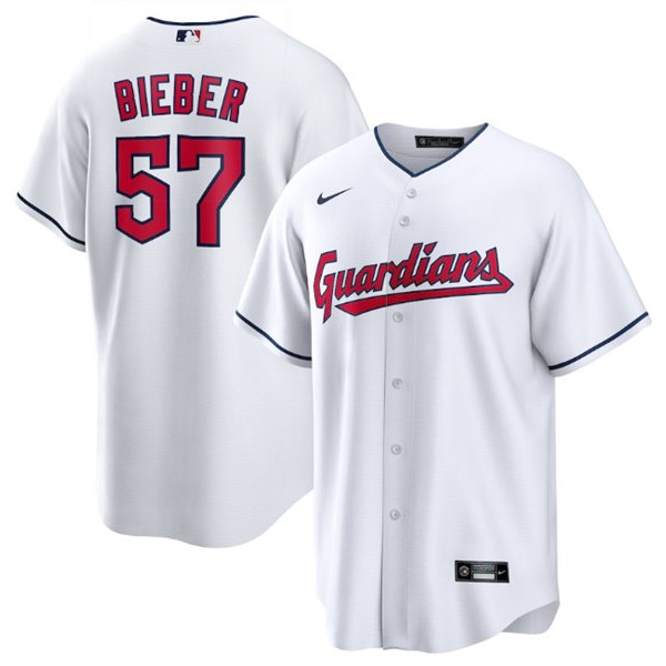 Cleveland Guardians #57 Shane Bieber White Cool Base Stitched Baseball Jersey