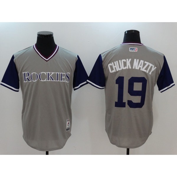 Colorado Rockies #19 Charlie Blackmon "Chuck Nazty" Grey Stitched Jersey