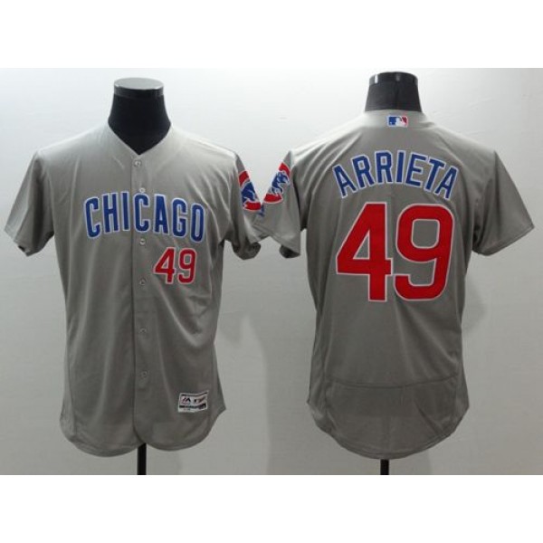 Cubs #49 Jake Arrieta Grey Flexbase Authentic Collection Road Stitched Jersey