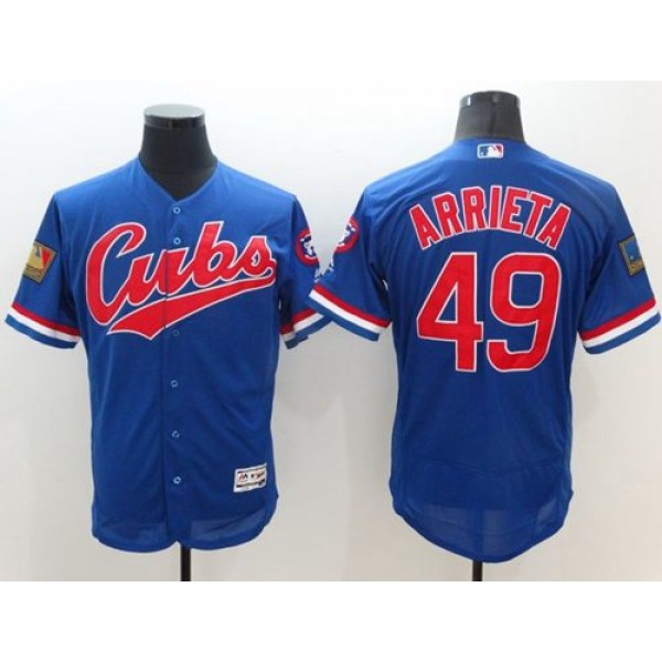 Cubs #49 Jake Arrieta Blue Flexbase Authentic Collection 1994 Turn Back The Clock Stitched Jersey