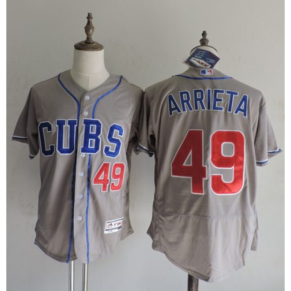 Cubs #49 Jake Arrieta Grey Flexbase Authentic Collection Alternate Road Stitched Jersey