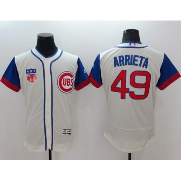 Cubs #49 Jake Arrieta Cream Blue Flexbase Authentic Collection 1942 Turn Back The Clock Stitched Jersey
