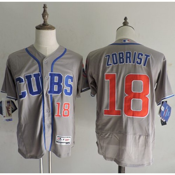 Cubs #18 Ben Zobrist Grey Flexbase Authentic Collection Alternate Road Stitched Jersey