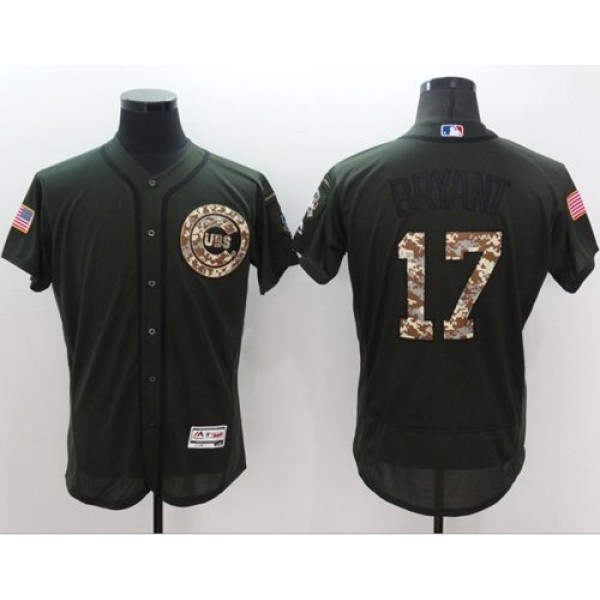 Cubs #17 Kris Bryant Green Flexbase Authentic Collection Salute To Service Stitched Jersey