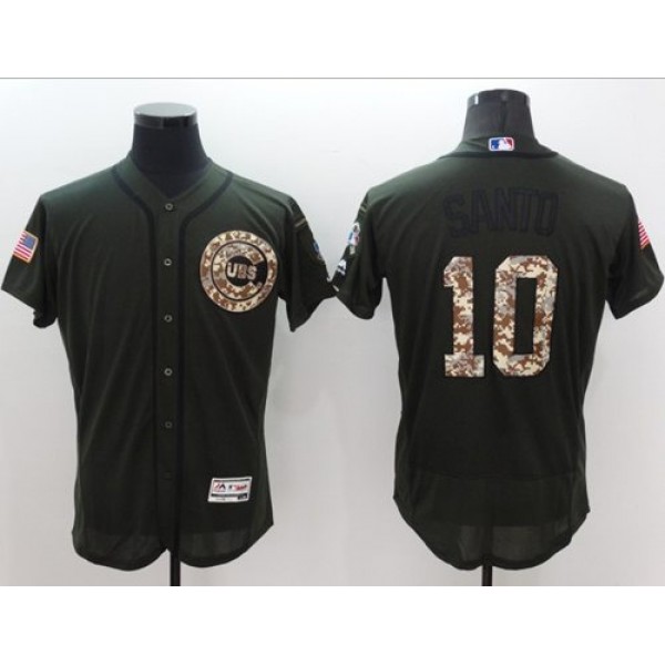 Cubs #10 Ron Santo Green Flexbase Authentic Collection Salute To Service Stitched Jersey