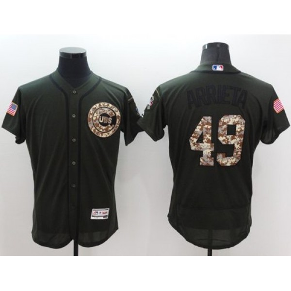 Cubs #49 Jake Arrieta Green Flexbase Authentic Collection Salute To Service Stitched Jersey