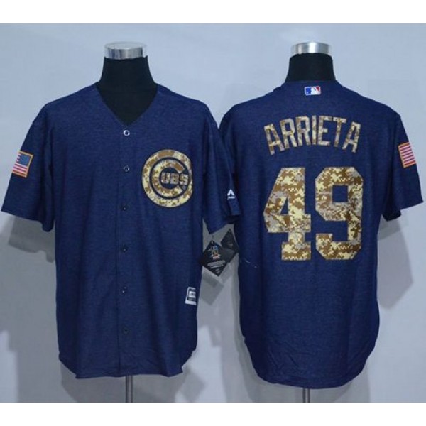 Cubs #49 Jake Arrieta Denim Blue Salute To Service Stitched Jersey