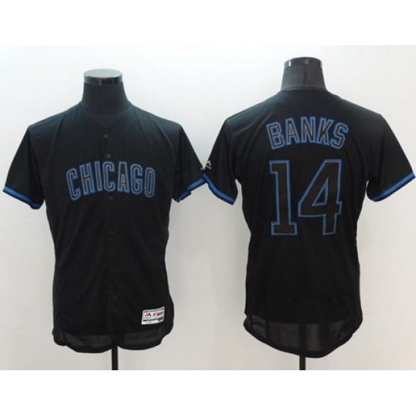 Cubs #14 Ernie Banks Black Fashion Flexbase Authentic Collection Stitched Jersey