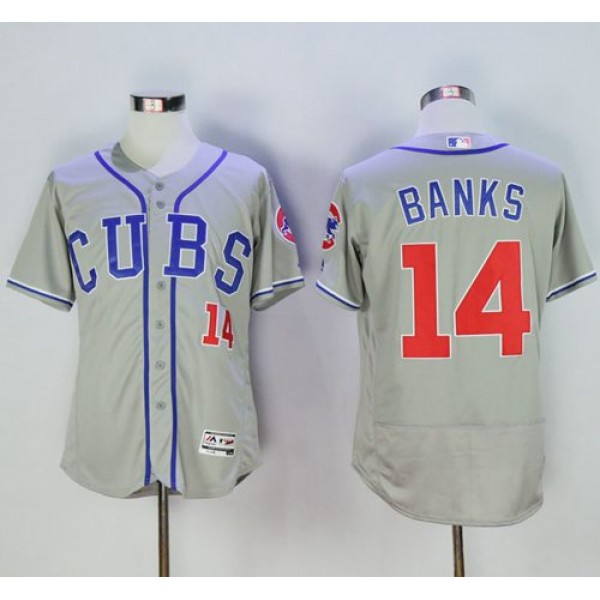 Cubs #14 Ernie Banks Grey Flexbase Authentic Collection Alternate Road Stitched Jersey