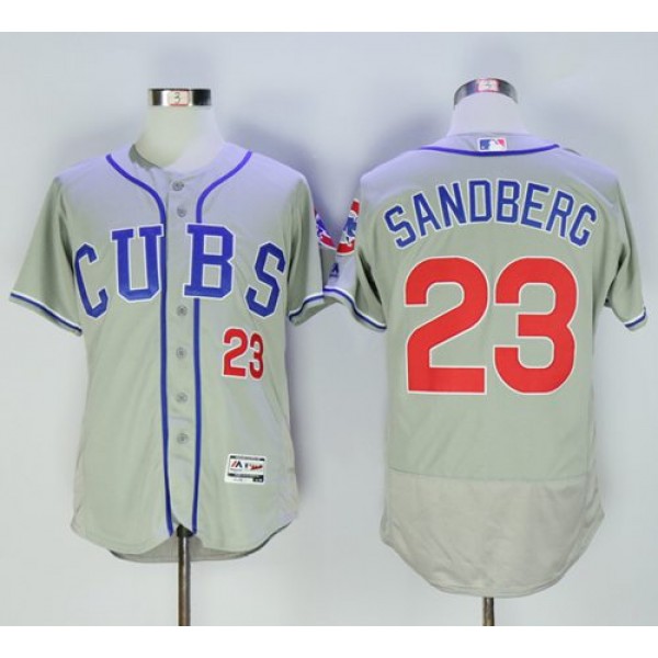 Cubs #23 Ryne Sandberg Grey Flexbase Authentic Collection Alternate Road Stitched Jersey