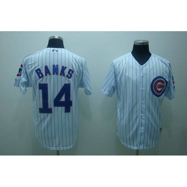 Cubs #14 Ernie Banks Stitched White Jersey