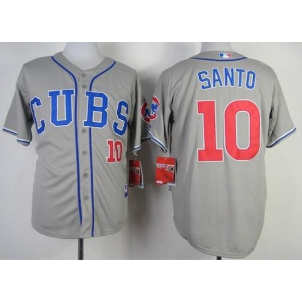Cubs #10 Ron Santo Grey Alternate Road Cool Base Stitched Jersey