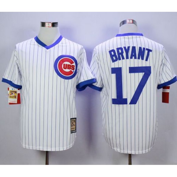 Cubs #17 Kris Bryant White Strip Home Cooperstown Stitched Jersey