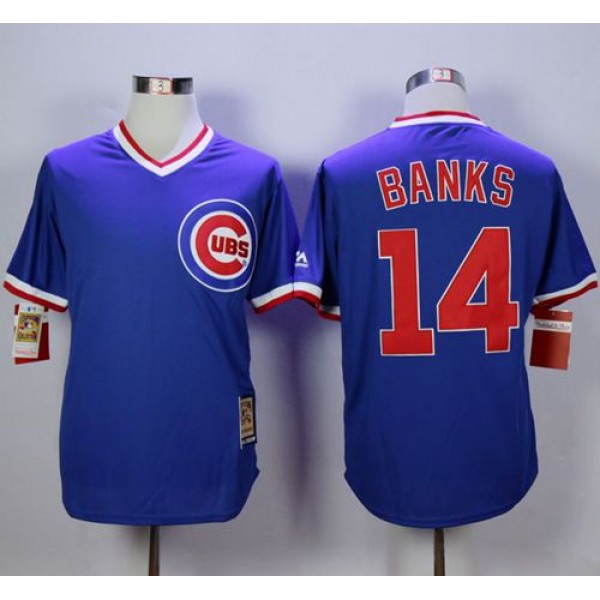 Cubs #14 Ernie Banks Blue Cooperstown Stitched Jersey
