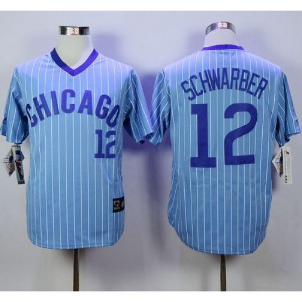 Cubs #12 Kyle Schwarber Blue(White Strip) Cooperstown Throwback Stitched Jersey