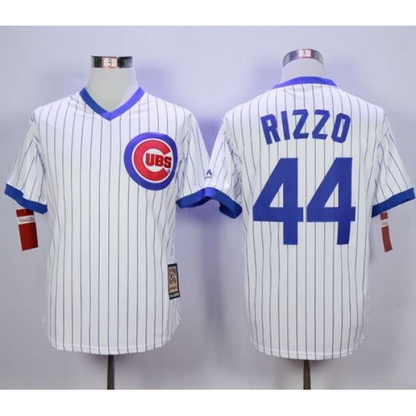 Cubs #44 Anthony Rizzo White Strip Home Cooperstown Stitched Jersey