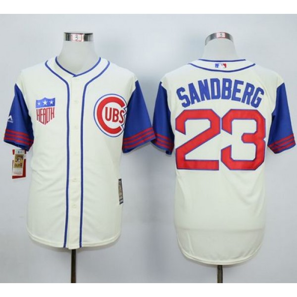 Cubs #23 Ryne Sandberg Cream Blue 1942 Turn Back The Clock Stitched Jersey