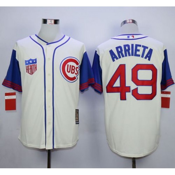 Cubs #49 Jake Arrieta Cream Blue 1942 Turn Back The Clock Stitched Jersey