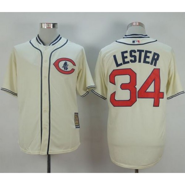 Cubs #34 Jon Lester Cream 1929 Turn Back The Clock Stitched Jersey